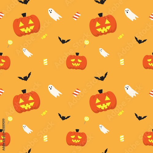cute Halloween pattern with candy and sweets fabric seamless cute pattern