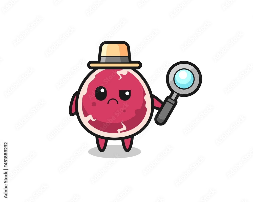the mascot of cute beef as a detective