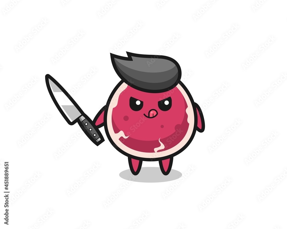 cute beef mascot as a psychopath holding a knife cute beef mascot as a psychopath holding a knife