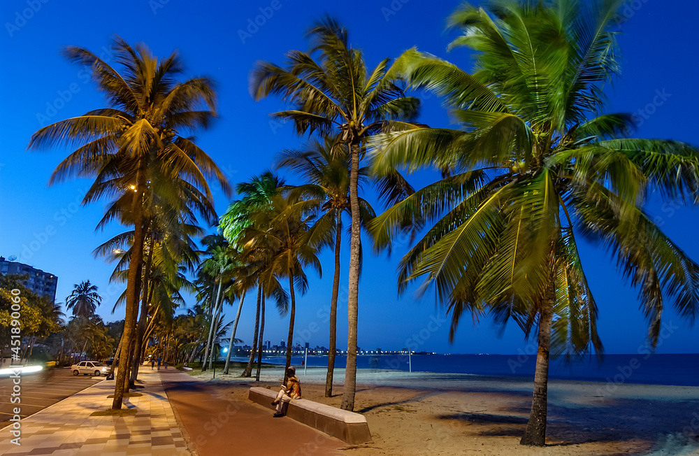 Joao Pessoa, Paraiba, Brazil, on November 5, 2004. coconut grove on Cabo Branco beach in the evening. Joao Pessoa, Paraiba, Brazil, on November 5, 2004. coconut grove on Cabo Branco beach in the evening.