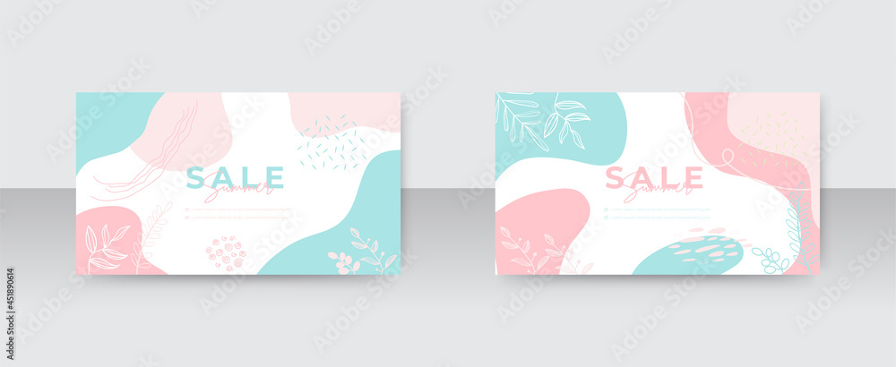 Beautiful pastel social media banner template with minimal abstract organic shapes composition in trendy contemporary collage style	
