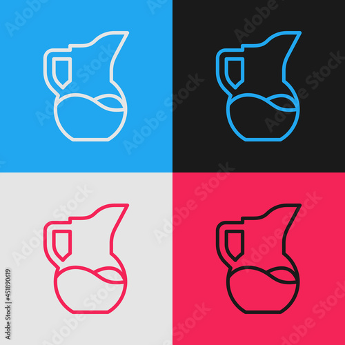 Pop art line Milk jug or pitcher icon isolated on color background. Vector