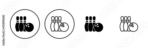 Bowling icon set. bowling ball and pin icon. bowling pins