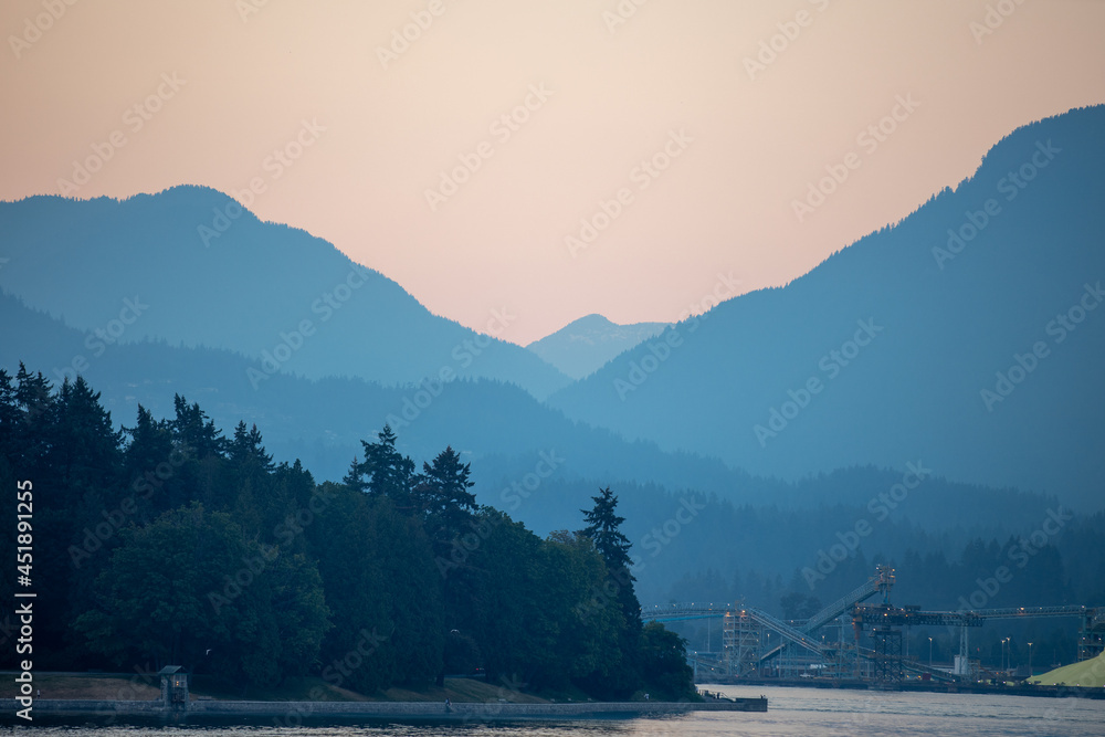 Vancouver Mountains during sunset in the summer