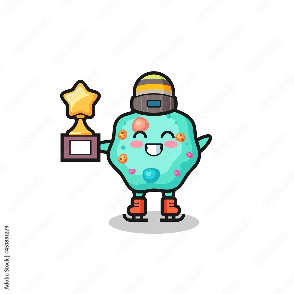 Fototapeta premium amoeba cartoon as an ice skating player hold winner trophy