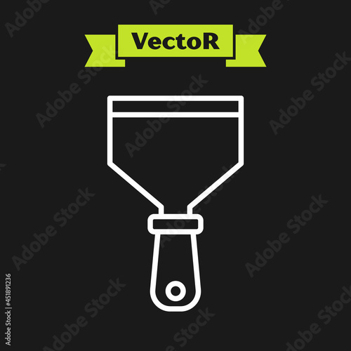 White line Putty knife icon isolated on black background. Spatula repair tool. Spackling or paint instruments. Vector