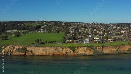 AERIAL TRUCK RIGHT Along Rugged Coastline Of Clifton Springs Australia photo