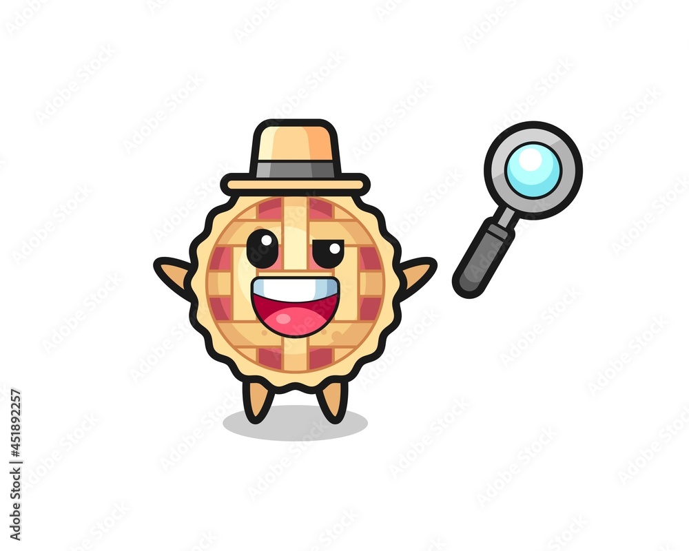 illustration of the apple pie mascot as a detective who manages to solve a case