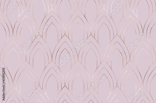 Art deco seamless pattern with rose gold decorative arch shapes.