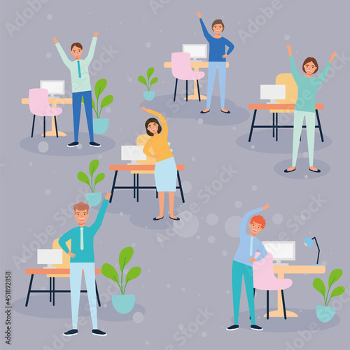 team workers practicing active breaks