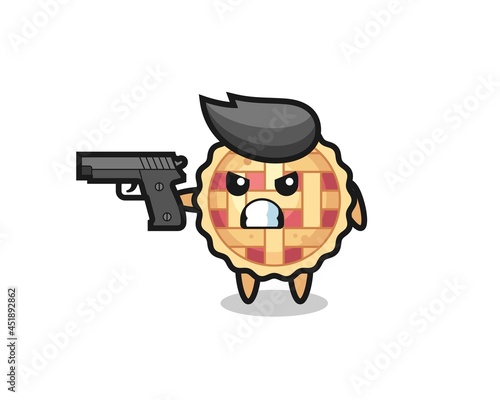 the cute apple pie character shoot with a gun