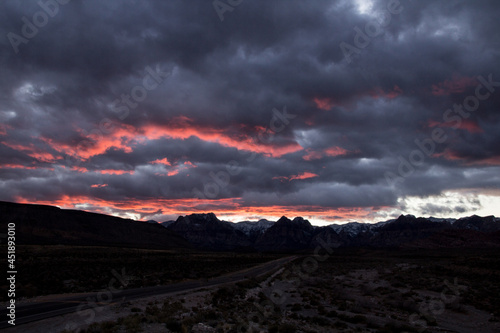 Evening sunset with pink and grey clouds