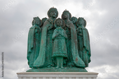 GODENOVO, RUSSIA - August 13, 2021: Monument to the family of the last Russian emperor Nicholas II