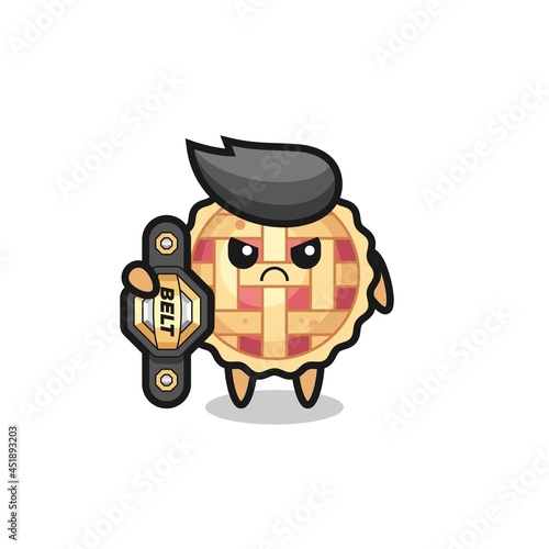 apple pie mascot character as a MMA fighter with the champion belt