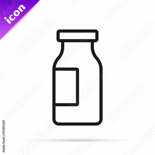 Black line Closed glass bottle with milk icon isolated on white background. Vector