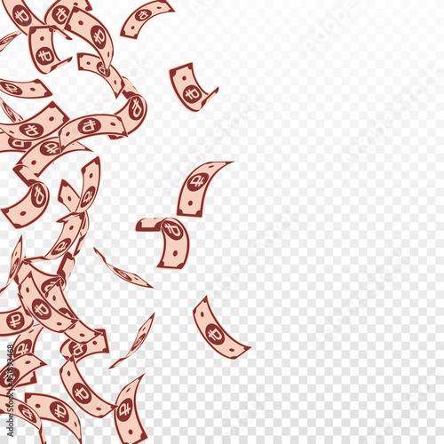 Russian ruble notes falling. Floating RUB bills on
