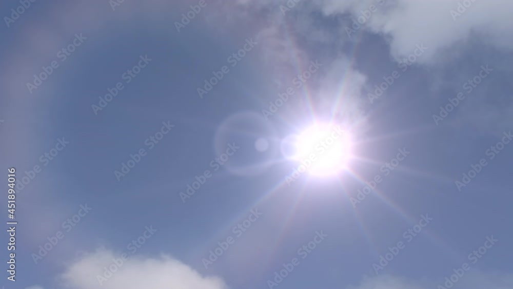 Close up sun and clouds Time-lapse. Sun shining brightly, a sense of the sun's heat and the sun's role in global warming and potential climate change.