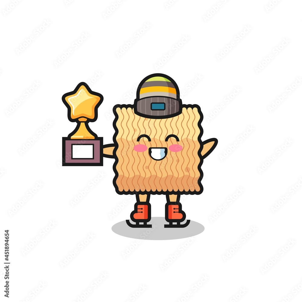 raw instant noodle cartoon as an ice skating player hold winner trophy raw instant noodle cartoon as an ice skating player hold winner trophy