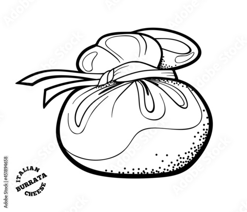 Burrata italian cheese.. Outline illustrationin doodle style.