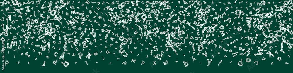 Falling letters of English language. Sketch chalk flying words of Latin alphabet. Foreign languages study concept. Stunning back to school banner on blackboard background. Falling letters of English language. Sketch chalk flying words of Latin alphabet. Foreign languages study concept. Stunning back to school banner on blackboard background.