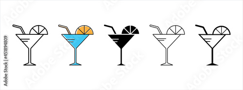 cocktail drink icon vector set. tequila tonic glass with lime vector illustration
