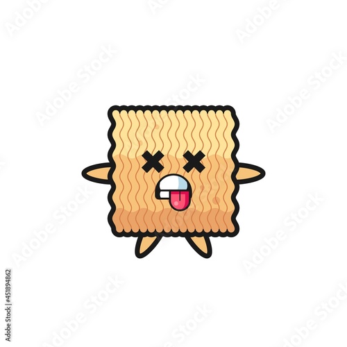 character of the cute raw instant noodle with dead pose
