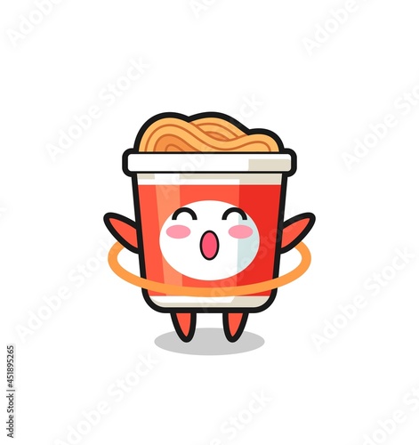 cute instant noodle cartoon is playing hula hoop