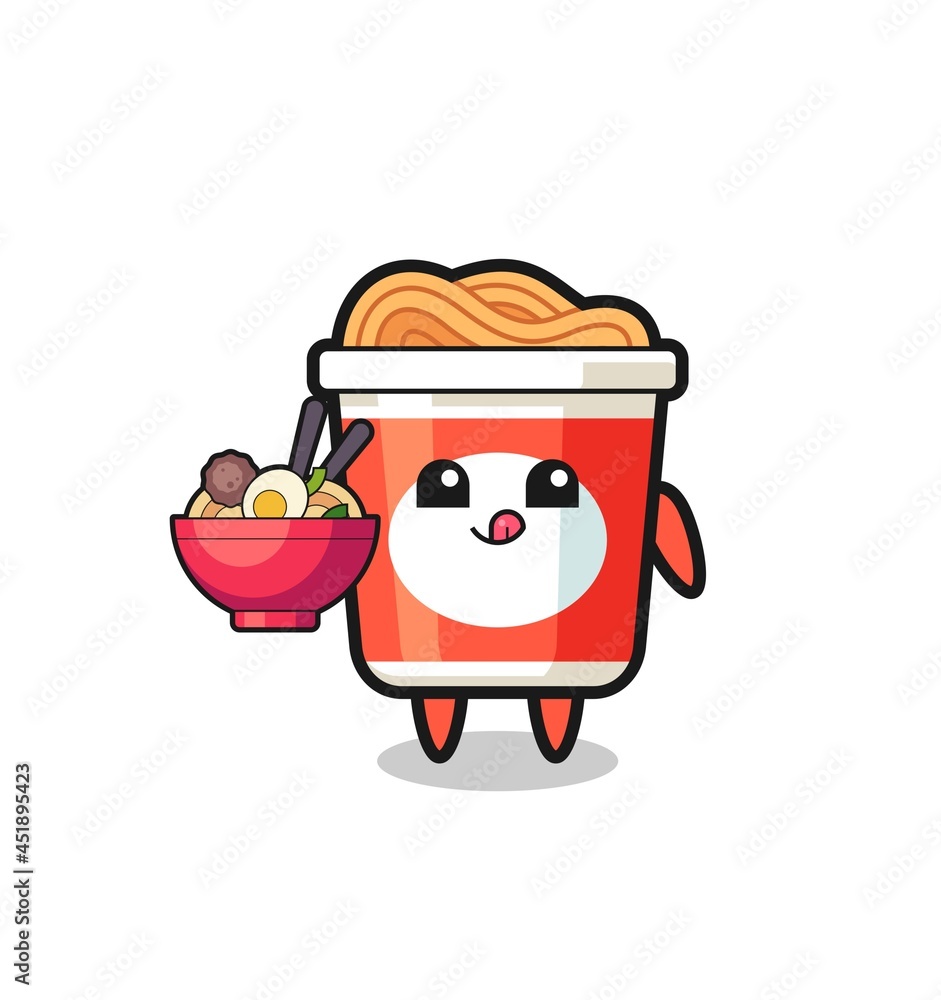 Obraz premium cute instant noodle character eating noodles