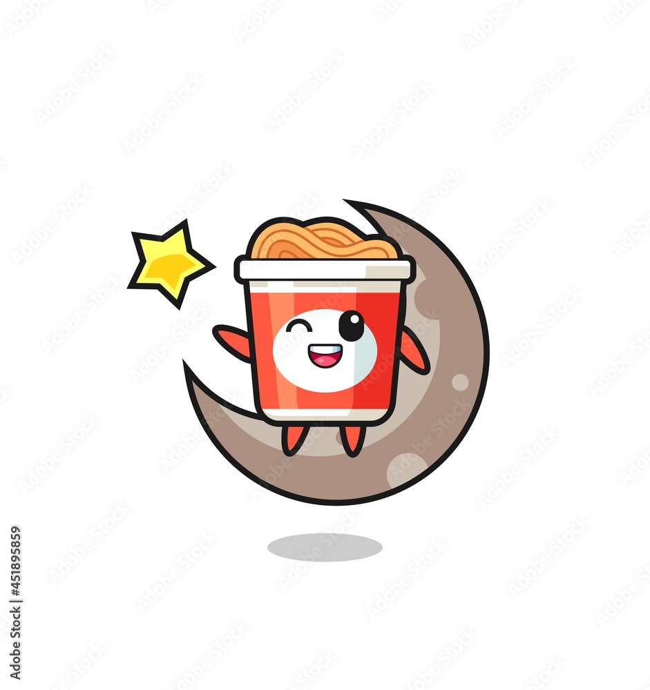 illustration of instant noodle cartoon sitting on the half moon illustration of instant noodle cartoon sitting on the half moon