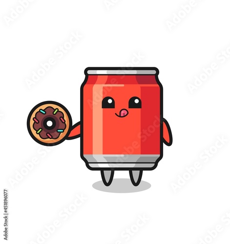 illustration of an drink can character eating a doughnut