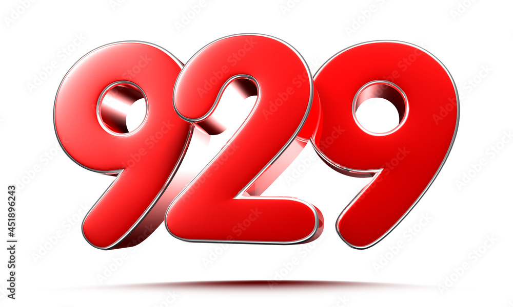 Rounded red numbers 929 on white background 3D illustration with clipping path Rounded red numbers 929 on white background 3D illustration with clipping path