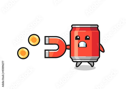 the character of drink can hold a magnet to catch the gold coins