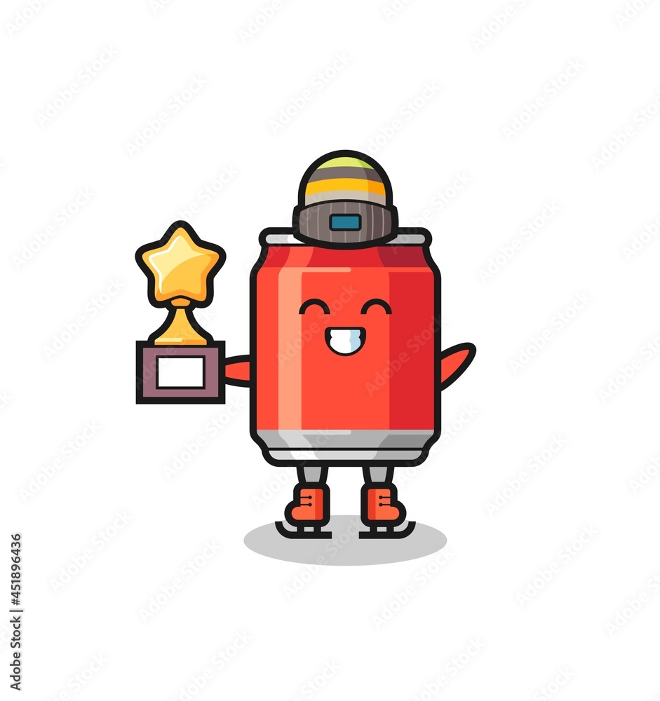 drink can cartoon as an ice skating player hold winner trophy drink can cartoon as an ice skating player hold winner trophy