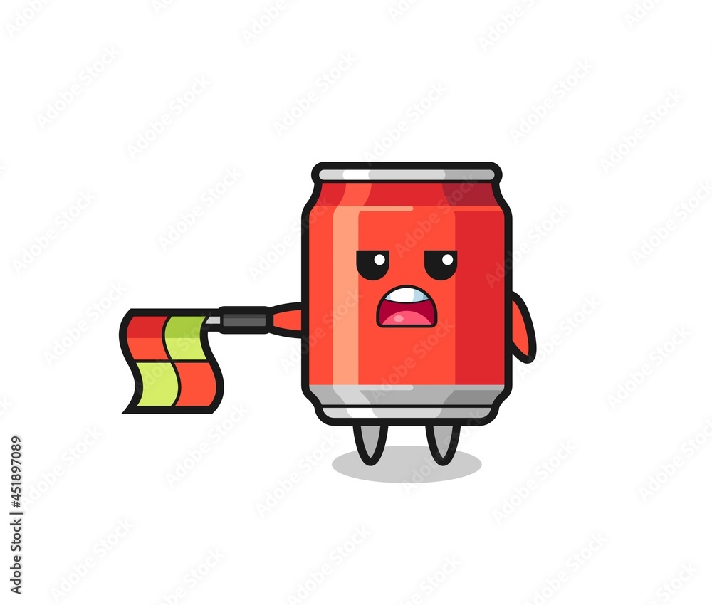 drink can character as line judge hold the flag straight horizontally drink can character as line judge hold the flag straight horizontally