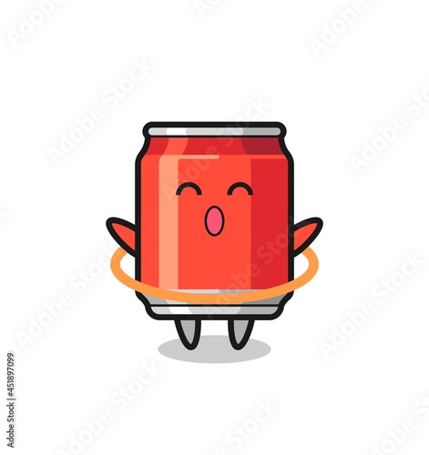 cute drink can cartoon is playing hula hoop