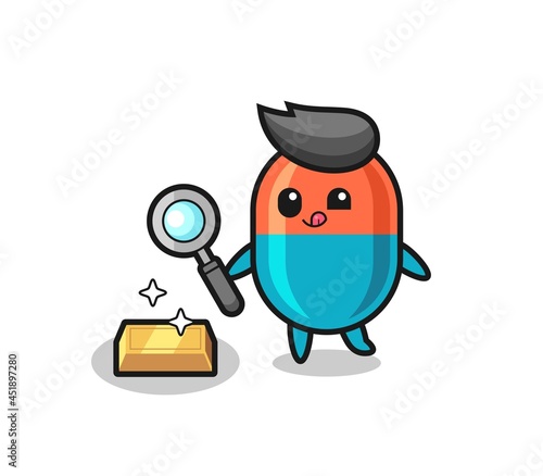 capsule character is checking the authenticity of the gold bullion