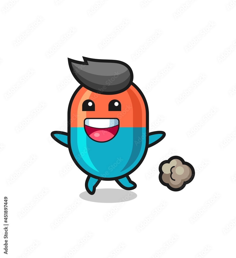the happy capsule cartoon with running pose the happy capsule cartoon with running pose