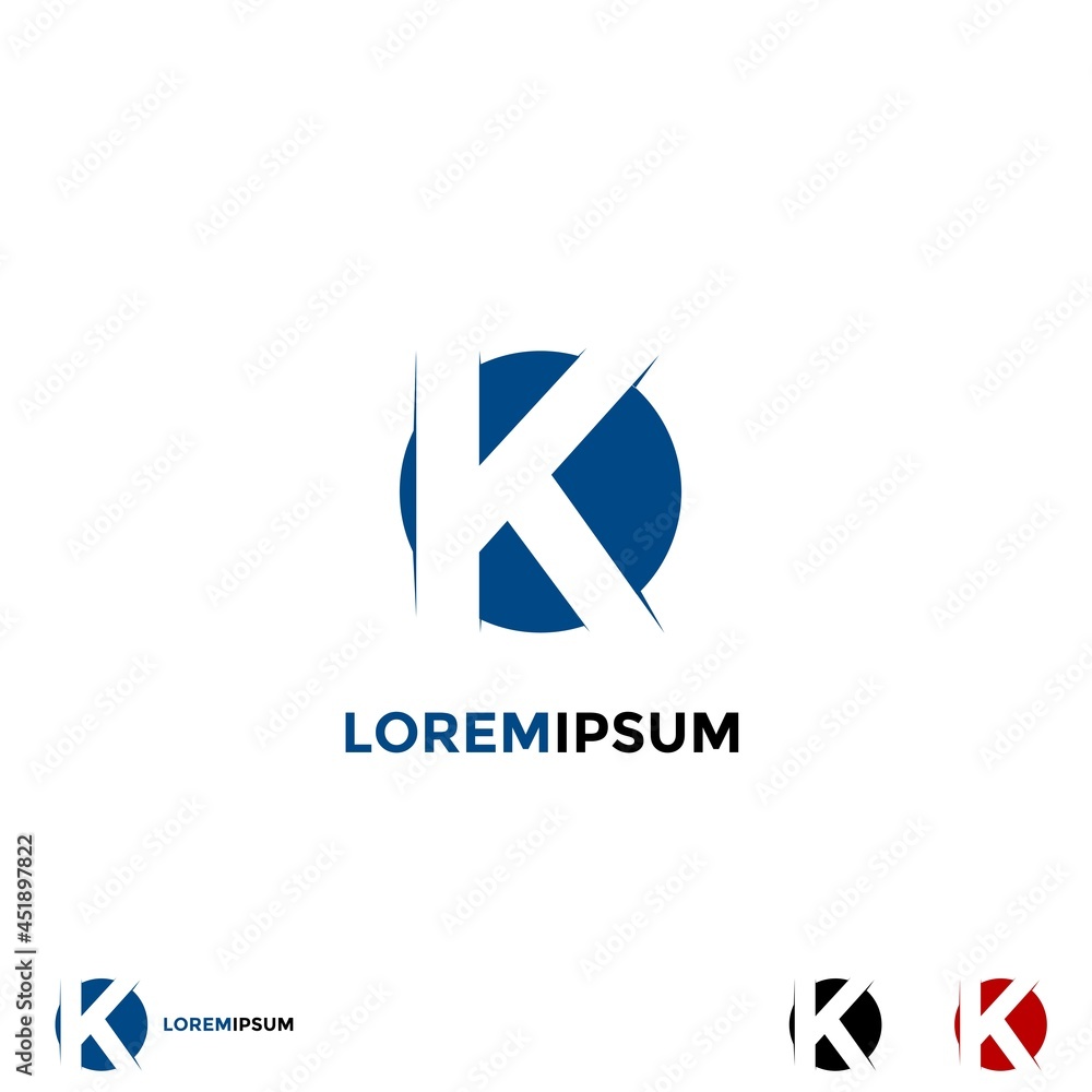Initial K logo design concept, letter K icon on circle, template on isolated background Initial K logo design concept, letter K icon on circle, template on isolated background