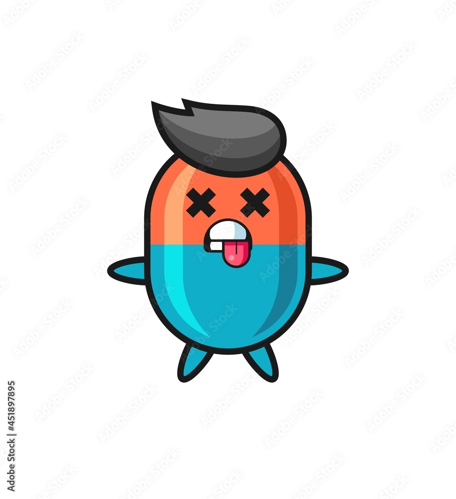 character of the cute capsule with dead pose character of the cute capsule with dead pose