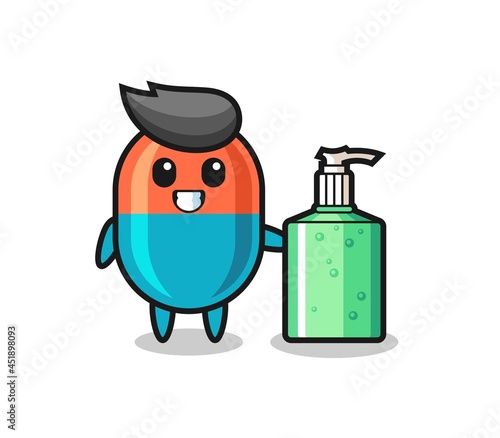 cute capsule cartoon with hand sanitizer