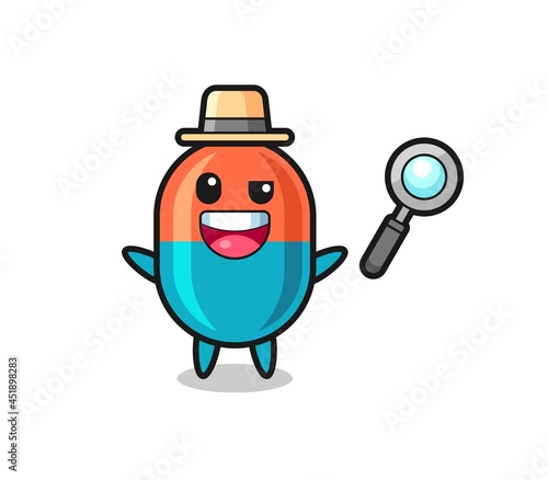 illustration of the capsule mascot as a detective who manages to solve a case