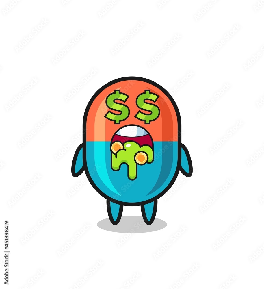 capsule character with an expression of crazy about money capsule character with an expression of crazy about money
