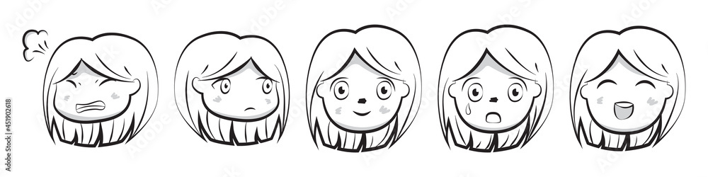 Fototapeta premium set of anime chibi and adorable avatar emoticon line art