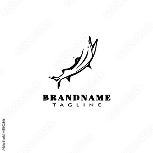barracuda fish cartoon logo icon design template black vector cute