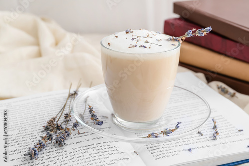 Glass of tasty lavender lat...