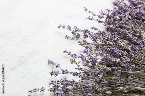 Beautiful lavender flowers on light background, closeup
