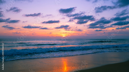 Beautiful light sunset or sunrise at the sea amazing light nature landscape background. © panya99