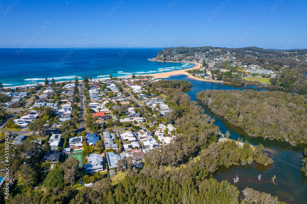 Aerial drone images overlooking North Avoca and Avoca Beach NSW Australia 