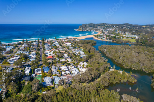 Aerial drone images overlooking North Avoca and Avoca Beach NSW Australia 
