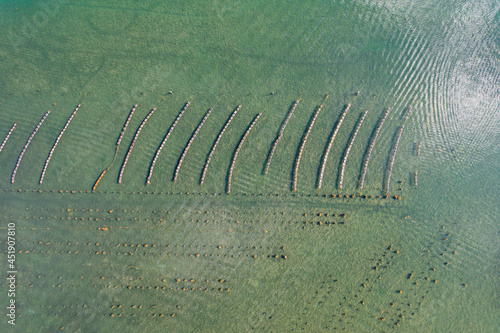 Aerial drone images of oyster farm on  Brisbane Waters,  Central Coast NSW Australia 